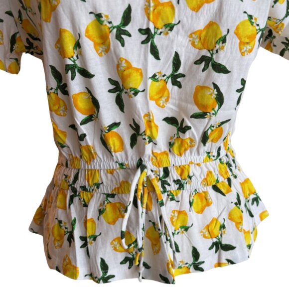 ZARA LEMON PRINT COTTON PEPLUM TOP, SZ.L - Picture 2 of 6